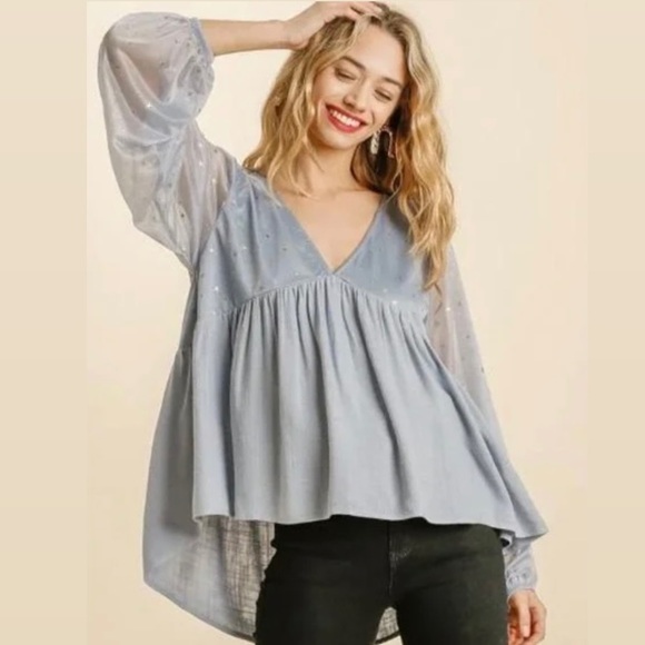 Umgee Celestial Star Light Blue Blouse - Picture 1 of 9